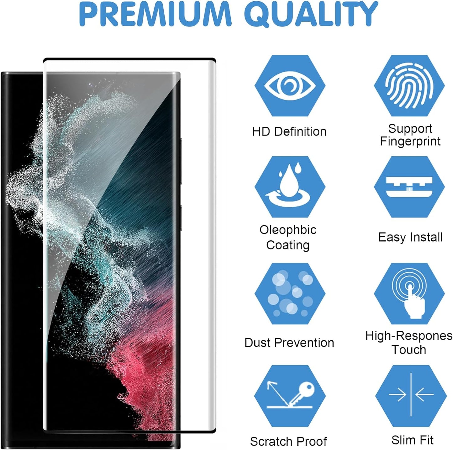 Letosan 3 Pack Galaxy S22 Ultra Screen Protector, HD Clear Tempered Glass, Fingerprint Unlock, 3D Curved, Scratch Resistant, Bubble-Free for Samsung Galaxy S22 Ultra 5G Glass Screen Protector  letosan   