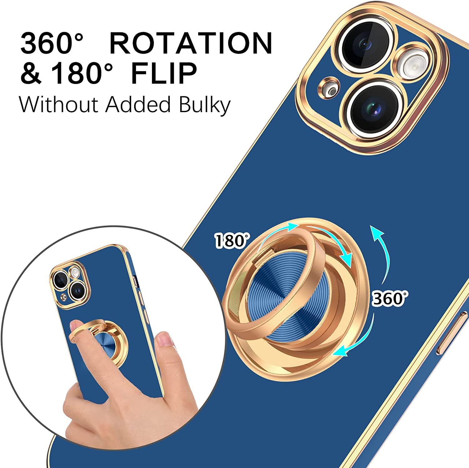 VENINGO Iphone 14 Case,Phone Cases for Iphone 14,Slim Fit Soft 360° Ring Holder Kickstand Magnetic Car Mount Supported Easy Clean Shockproof Protective Cover for Apple Iphone 14 6.1" 2022, Deep Blue  VENINGO   