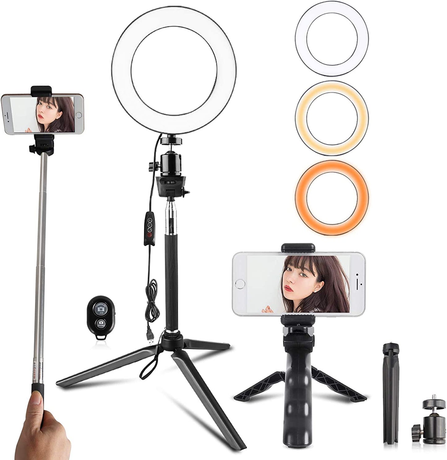Travor 6-Inch Dimmable LED Selfie Ring Light with Adjustable Stand with Remote Control, 3 Modes and 11-Level Brightness for Youtube Makeup Photography Shooting  TRAVOR   