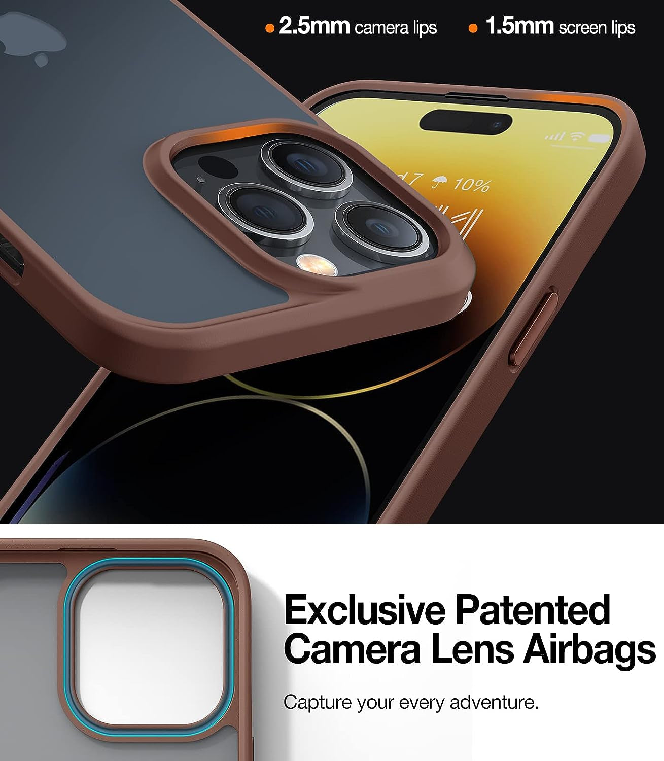 TORRAS Shockproof Iphone 14 Pro Case, Military-Grade Drop Tested, Matte Hard Back & Silicone, Anti-Fingerprint & Anti-Scratch, Brown  TORRAS   