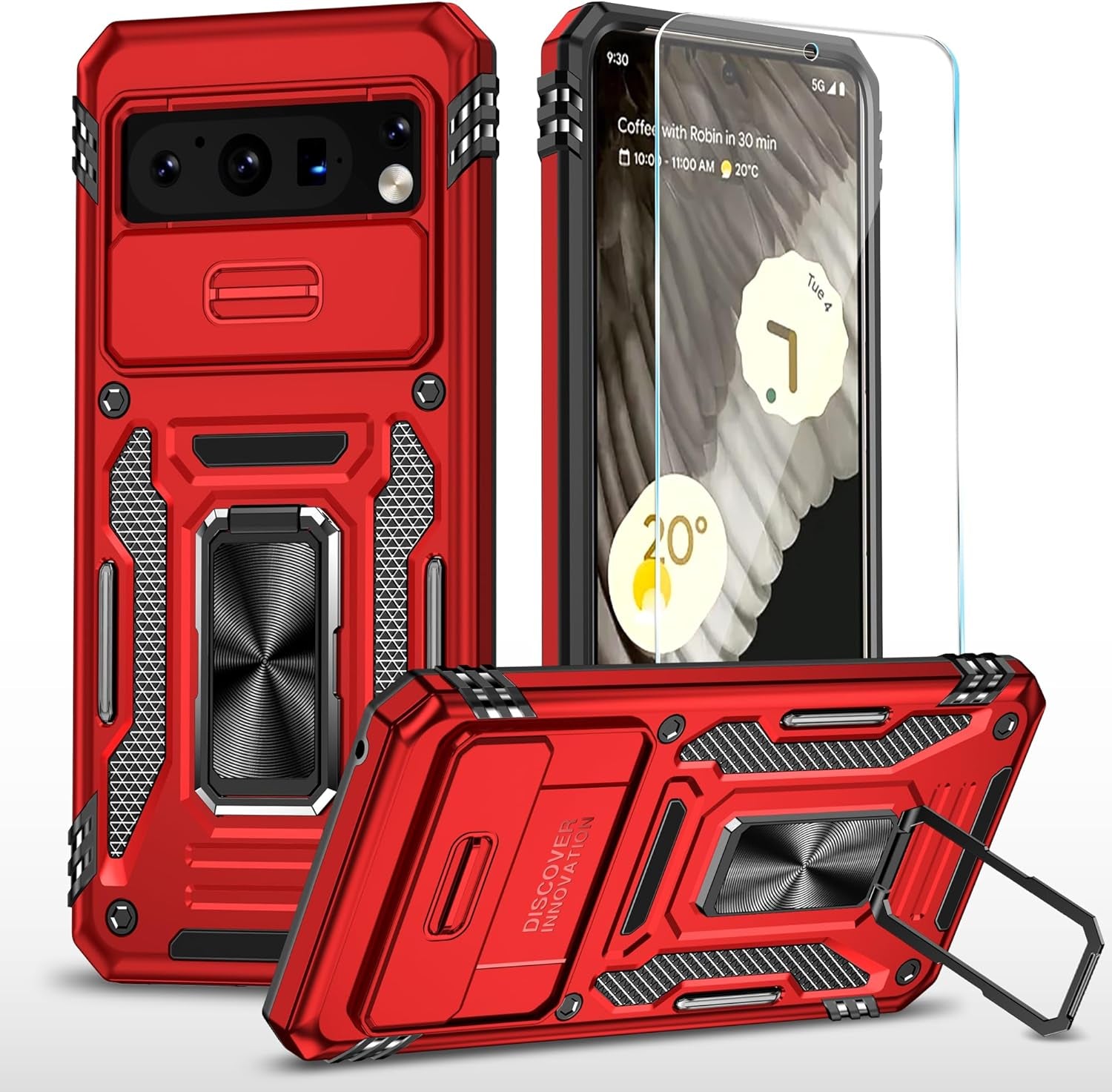Sunstory for Google Pixel 7A Case with Tempered Glass Screen Protector & Slide Camera Cover & Kickstand, [Not for Pixel 7/7 Pro Phone], Google 7A Case [Military Grade] Case for Pixel 7A (Red)  SunStory Z_Red  
