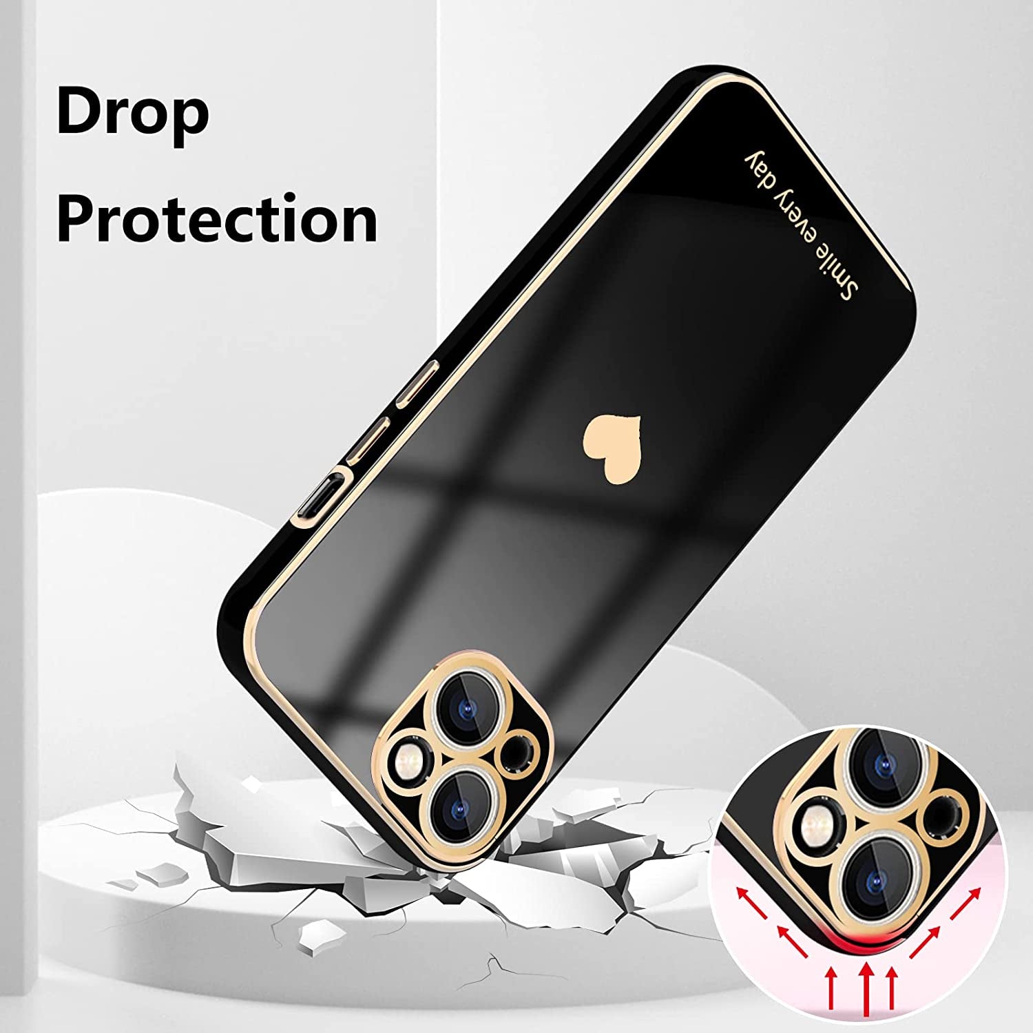 Tksafy for Iphone 14 Case, Cute Love Heart Pattern for Women Girls with Full Camera Protection, Anti-Scratch Plating Soft TPU Shockproof Bumper Phone Cover for Apple Iphone 14 6.1-Inch 2022, Black  Tksafy   