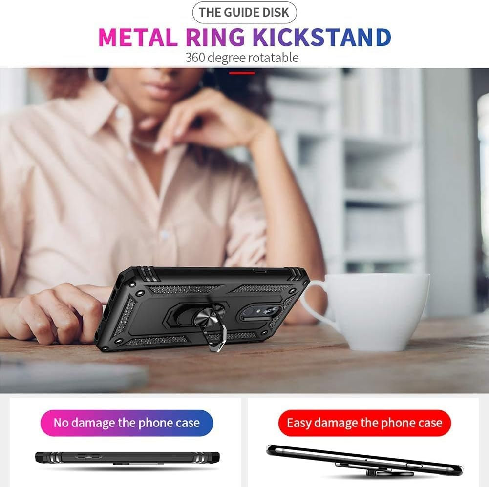 Yahan for Xiaomi Redmi 8A / Redmi 8 Case,360 Degree Rotating Ring Kickstand Hybrid Heavy Duty Dual Layer Shockproof Defender Hard Back Case Cover with Tempered Glass Screen Protector,Black  YaHan   
