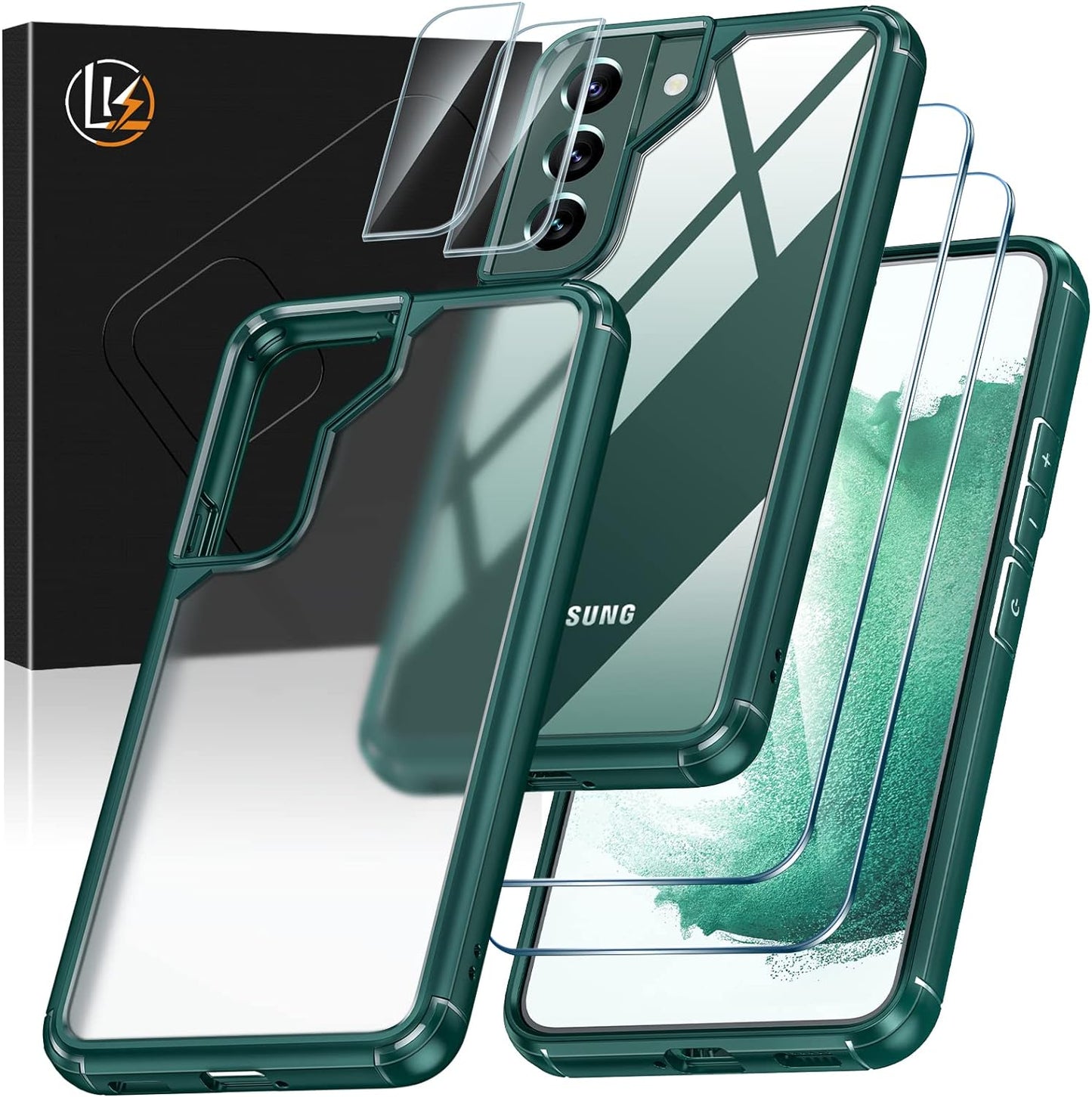 LK for Samsung Galaxy A13 5G Case, Galaxy A13 5G Case with Screen Protector, Dual Layer Heavy Duty Tough Rugged Shockproof Protective Phone Case for Samsung A13 5G, Black  LK Matte Green Galaxy S22 