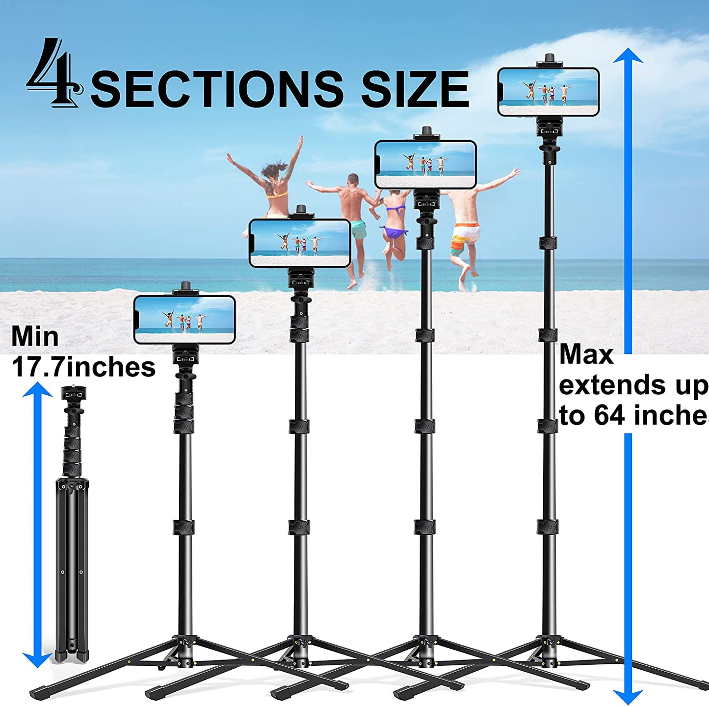 64 Inch Selfie Stick Tripod with Wireless Remote, Phone Tripod Stand Group Selfies/Live Streaming/Video Recording Compatible with All Cellphones…  vvtan   