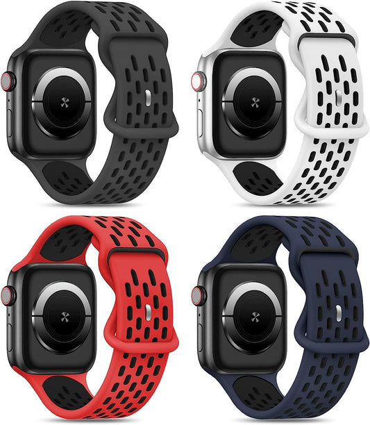 Shalila 4 Pack Sport Bands Compatible with Apple Watch Band 49Mm 45Mm 44Mm 42Mm 41Mm 40Mm 38Mm for Men Women, Silicone Breathable Wristband Replacement Strap for Iwatch Ultra Series 8/7/SE/6/5/4/3/2/1  Shalila   