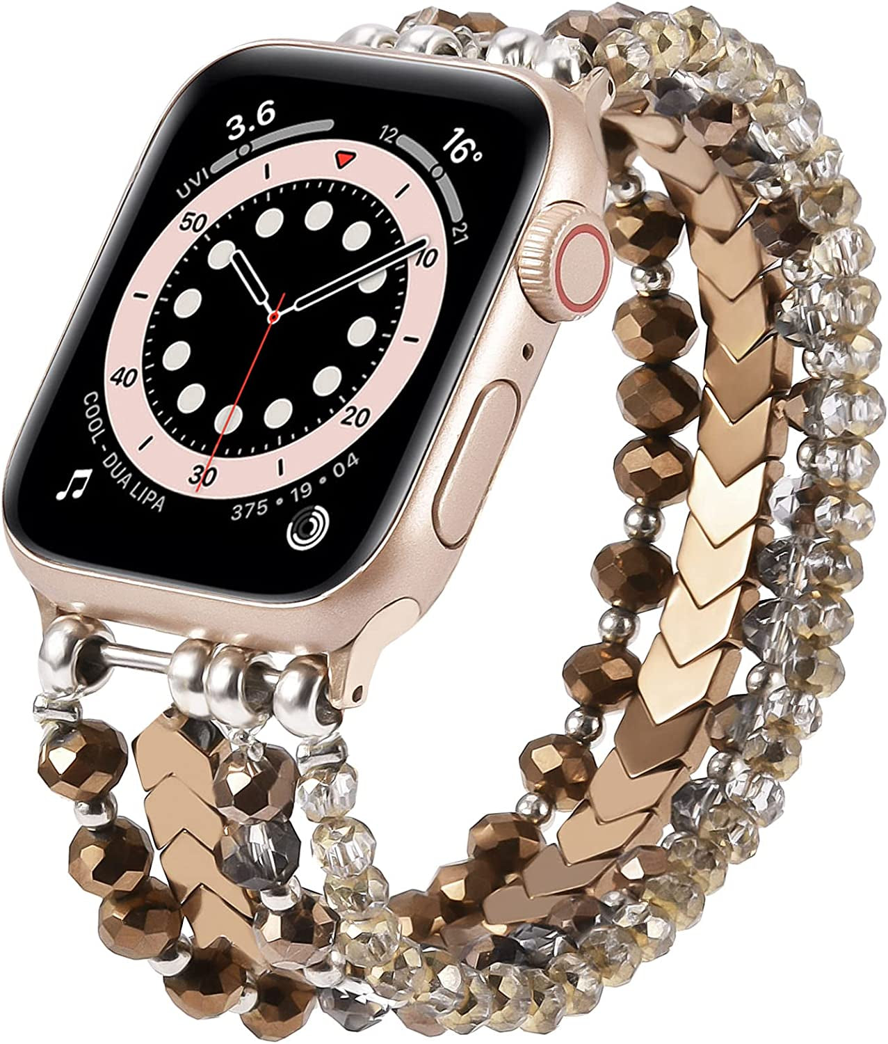 MOFREE Beaded Bracelet Compatible for Apple Watch Band 38Mm 40Mm 41Mm 42Mm 44Mm 45Mm Women,Fashion Handmade Elastic Stretch Strap for Iwatch Series SE 8 7 6 5 4 3 2 1  MOFREE Coffee 38mm/40mm/41mm-M/L(6"-6.9"） 