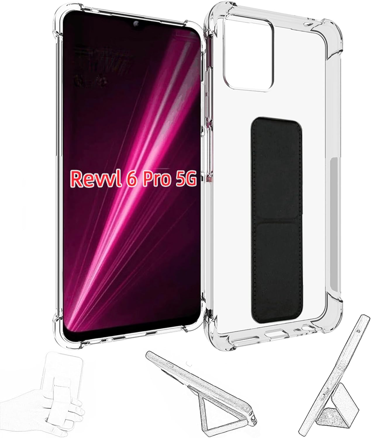 Jioeuinly for Sony Xperia 1 V Case Compatible with Sony Xperia 1 V Phone Case Cover [Adhesive Folding Support] [Shockproof Protection] Clear  jioeuinly T-Mobile Revvl 6 Pro 5G  