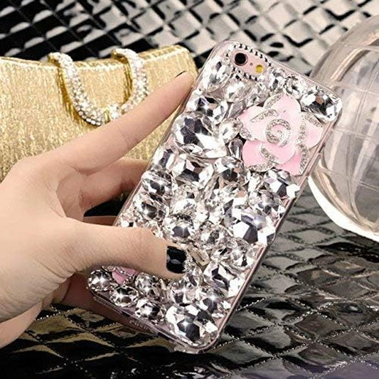 Case for LG G8,3D Handmade Luxury Sparkle Stunning Stones Crystal Rhinestone Bling Diamond Glitter Case for LG G8 Thinq/Lg G8(E Flower Pink)  RB-CASE   