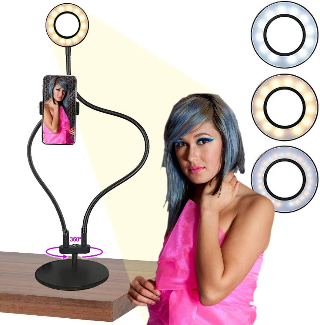 Aggels 3.5" LED Ring Light with Stand, Phone Holder, C-Clamp. Selfie Halo Light for Photography/Makeup/Streaming/Tiktok, Gooseneck 360° Rotation, 33 LED Levels, Compatible Ios & Android  AGG   