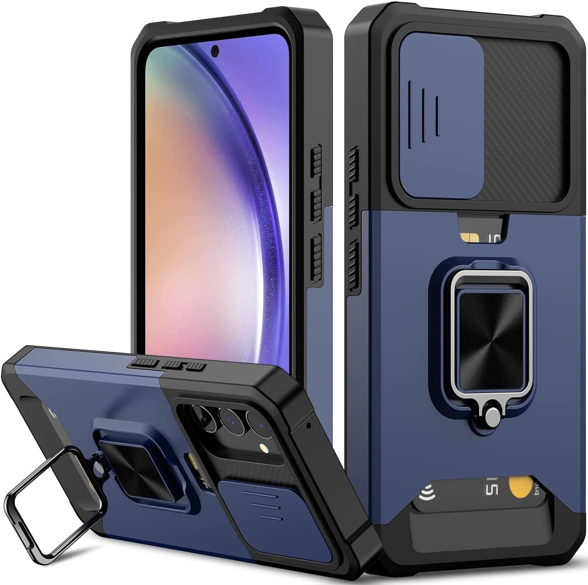Nvollnoe for Samsung A53 5G Case with Sliding Camera Cover Heavy Duty Protective Galaxy A53 Case with Card Holder Magnetic Rotate Ring Kickstand Phone Case for Samsung A53(Black)  Nvollnoe Blue For Galaxy A54 5G 