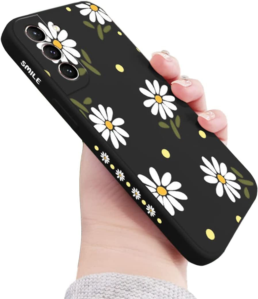 Sunswim Galaxy S21+ plus Case - Cute Daisy, Full Camera Lens Protection, Slim Shockproof TPU Bumper, Liquid Silicone, 6.7" - Purple  Sunswim Black  