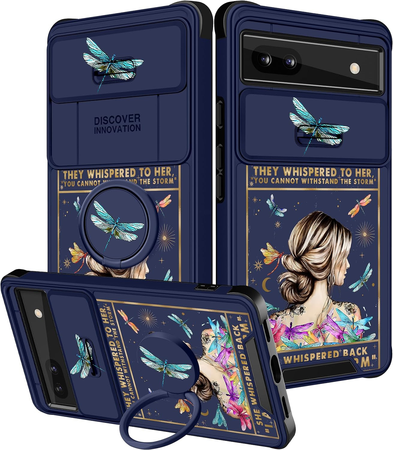 Funermei (2In1 for Google Pixel 6A Case for Women Cute Butterfly Girls Cover Girly Kawaii Aesthetic Butterfly Unique Design with Camera Cover and Ring Stand Funda for Google Pixel 6A Phone Case  Funermei 5-Girl Back  