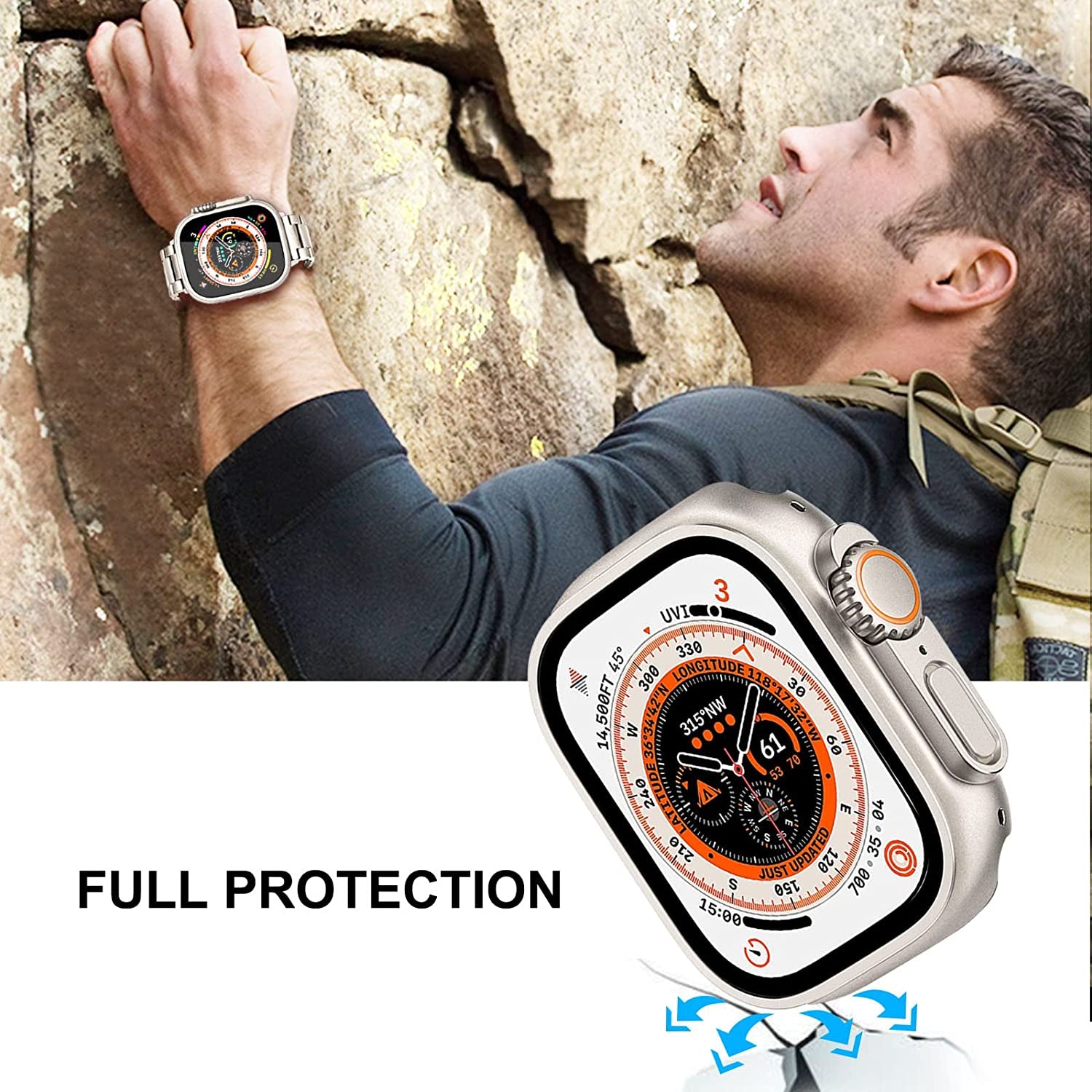 Trumirr Band + Protective Case + Screen Protector for Apple Watch Ultra 49Mm Starlight, Solid Metal Stainless Steel Strap & Tempered Glass Cover for Iwatch Ultra 49Mm  TRUMiRR   