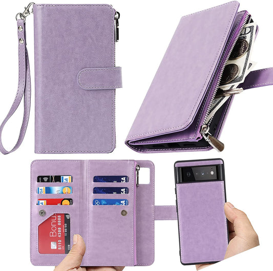 Ｈａｖａｙａ Google Pixel 6 Pro 5G 6.7" Case Zipper Wallet- with 6 Card Holder [RFID Blocking]- Detachable 2-In-1-Wristband Lanyard - for Women and Men-Wireless Charger Compatible Flip Folio Cover-Purple  Ｈａｖａｙａ   