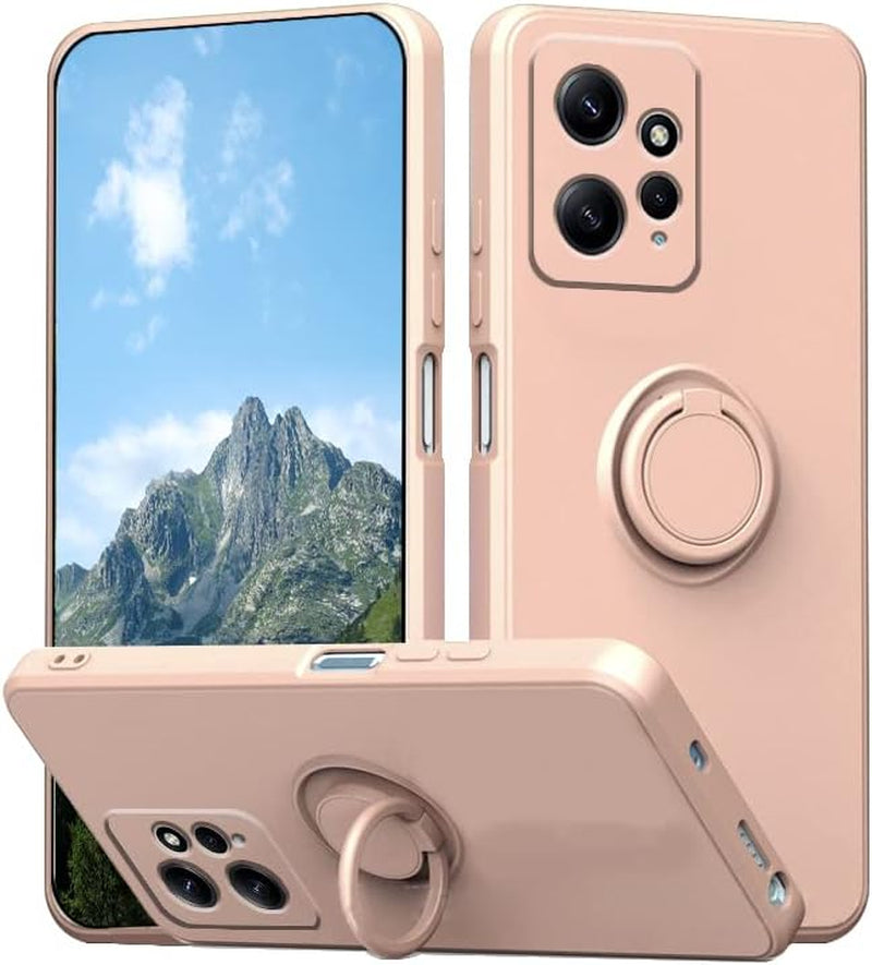 Wousunly Compatible with Redmi Note 12 4G Case with Ring Kickstand Green, Xiaomi Redmi Note 12 4G Phone Case Silicone Liquid with Soft Microfiber Lining Slim Shockproof Protective Cover (Black)  Wousunly Pink  