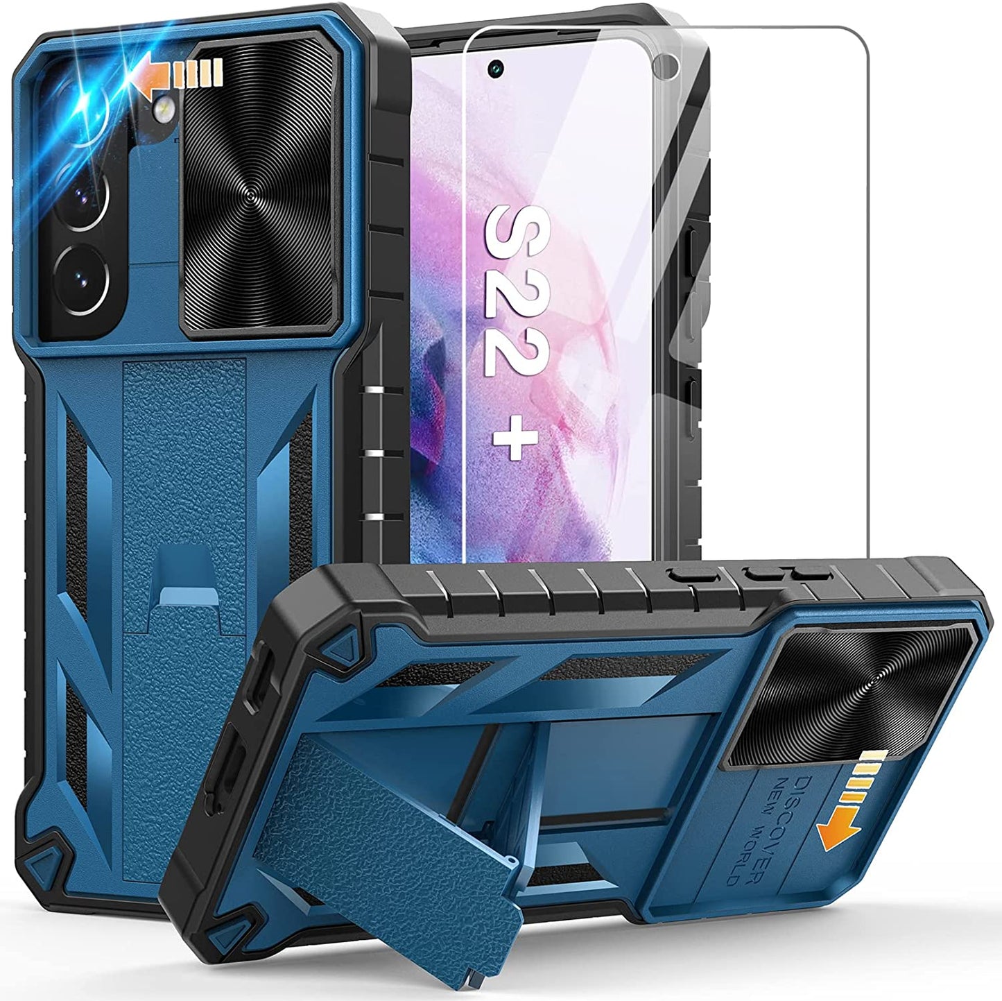 WTYOO for Samsung Galaxy S22-Plus Case: Military Grade Drop Proof Protective Rugged TPU Matte Shell | Shockproof Durable Protection Tough Cell Phone Cover with Built-In Kickstand  WTYOO Blue  