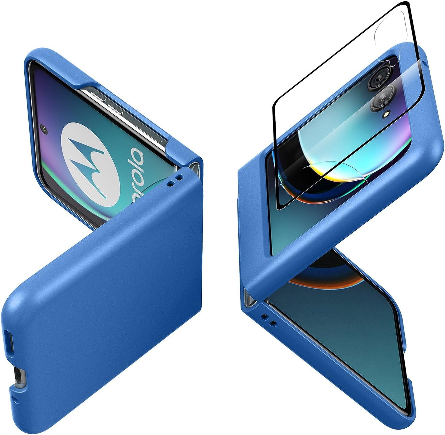 Foluu Slim Fit Case for Motorola Razr plus 2023, with 1 Pack Soft Inner TPU Moto Razr plus 2023 Screen Protector, 1 Pack Front Built-In Screen Protector, Matte PC Cover for Motorola Razr+ 2023 Blue  Foluu   