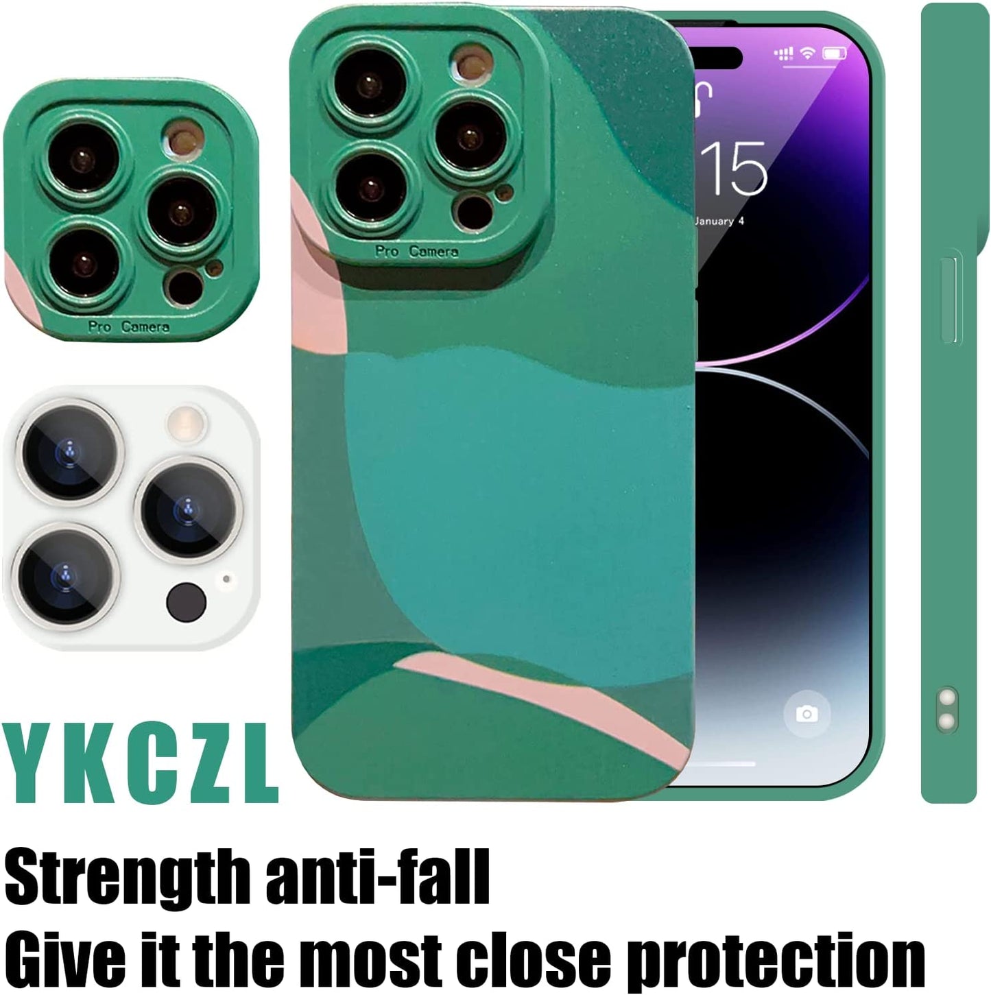 YKCZL Compatible with Iphone 14 Pro Max Case,Cute Painted Art Heart Pattern Full Camera Lens Protective Slim Soft Shockproof Phone Case for Women Girls-Dark Green  YKCZL   