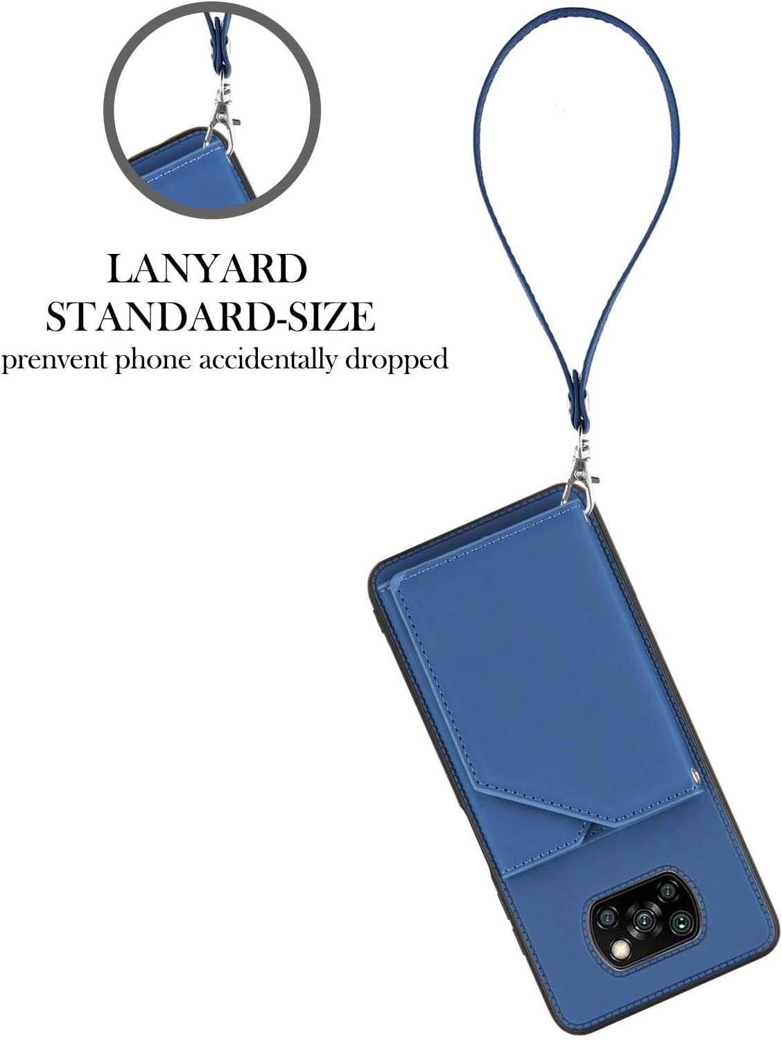 Leton-Us Compatible with Xiaomi Mi Poco X3 NFC Case Magnetic Leather Flip Wallet Case for Xiaomi Mi Poco X3 NFC Lanyard Card Holder Hard PC Bumper Card Slot Cash Holder Girls Cover Blue  Leton-US   