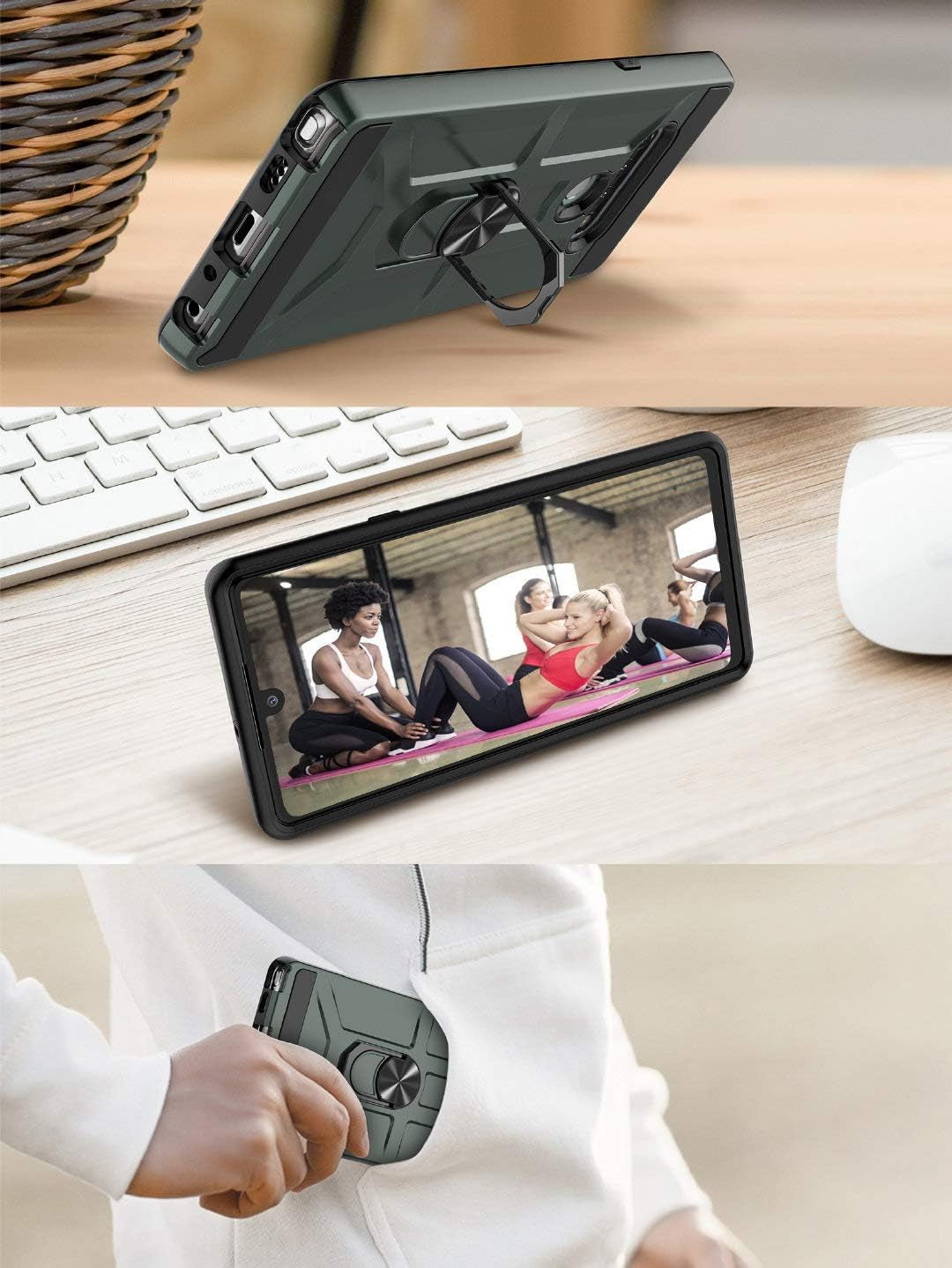 Jeylly LG Stylo 6 Case, with [Tempered Glass Screen Protector] [2Pack] Dual Layer 360 Degree Rotatable Metal Ring Kickstand Holder Military Grade Shockproof Protective Phone Case for LG Stylo 6, Green  Jeylly   