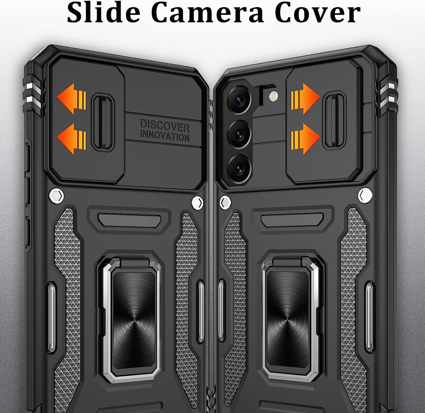 Galaxy S22 Case，S22 Case with Slide Camera Cover and Screen Protector, Shockproof Samsung S22 Galaxy Case with 360° Magnetic Ring Holder Kickstand Phone Case for Samsung S22 Black  Gritup   