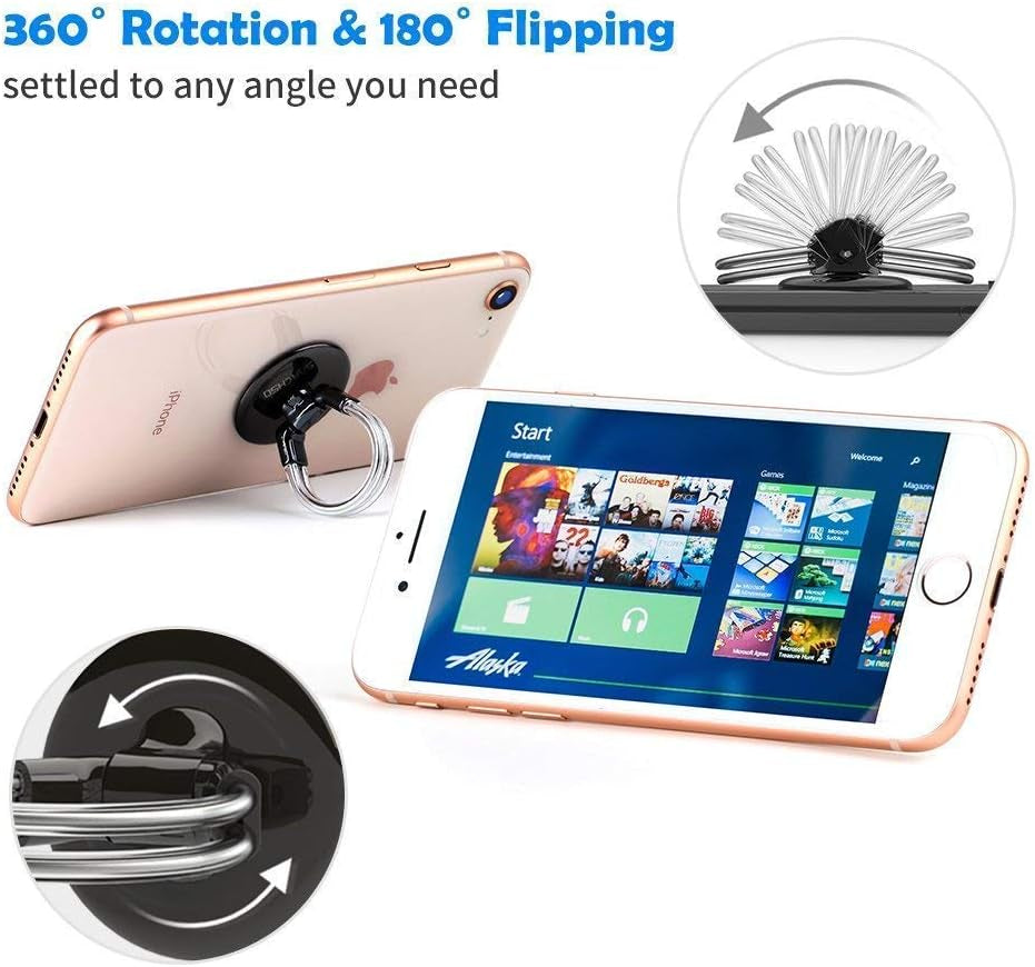 Airfly Phone Finger Ring Holder, 4 in 1, Universal Metal Phone Ring, Table Stand Kickstand, Car Vent Mount, Finger Grip Compatible All Smartphones, Black  AirFly SF   