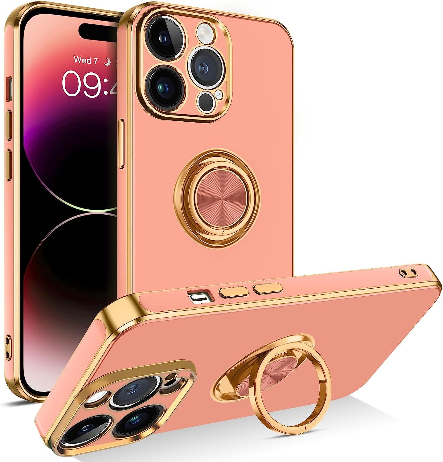 BENTOBEN Iphone 14 Pro Max Case, Slim Lightweight 360° Ring Holder Kickstand Support Car Mount Shockproof Women Men Non-Slip Protective Case for Iphone 14 Pro Max 6.7", Blue  BENTOBEN C977-Coral  