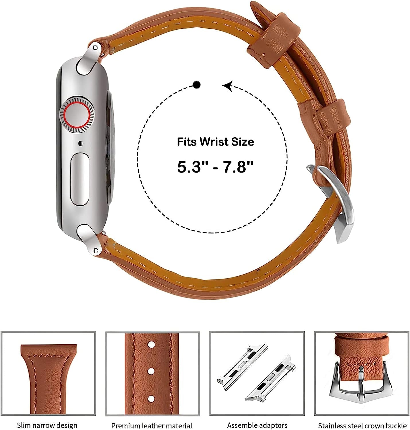Slim Leather Band Compatible with Apple Watch 42Mm 44Mm for Women, Genuine Leather Thin Wristband Replacement Strap for Iwatch Series SE /6 /5 /4 /3 /2 /1 / Sport Edition (Brown, 42/44Mm)  UOOFROM   