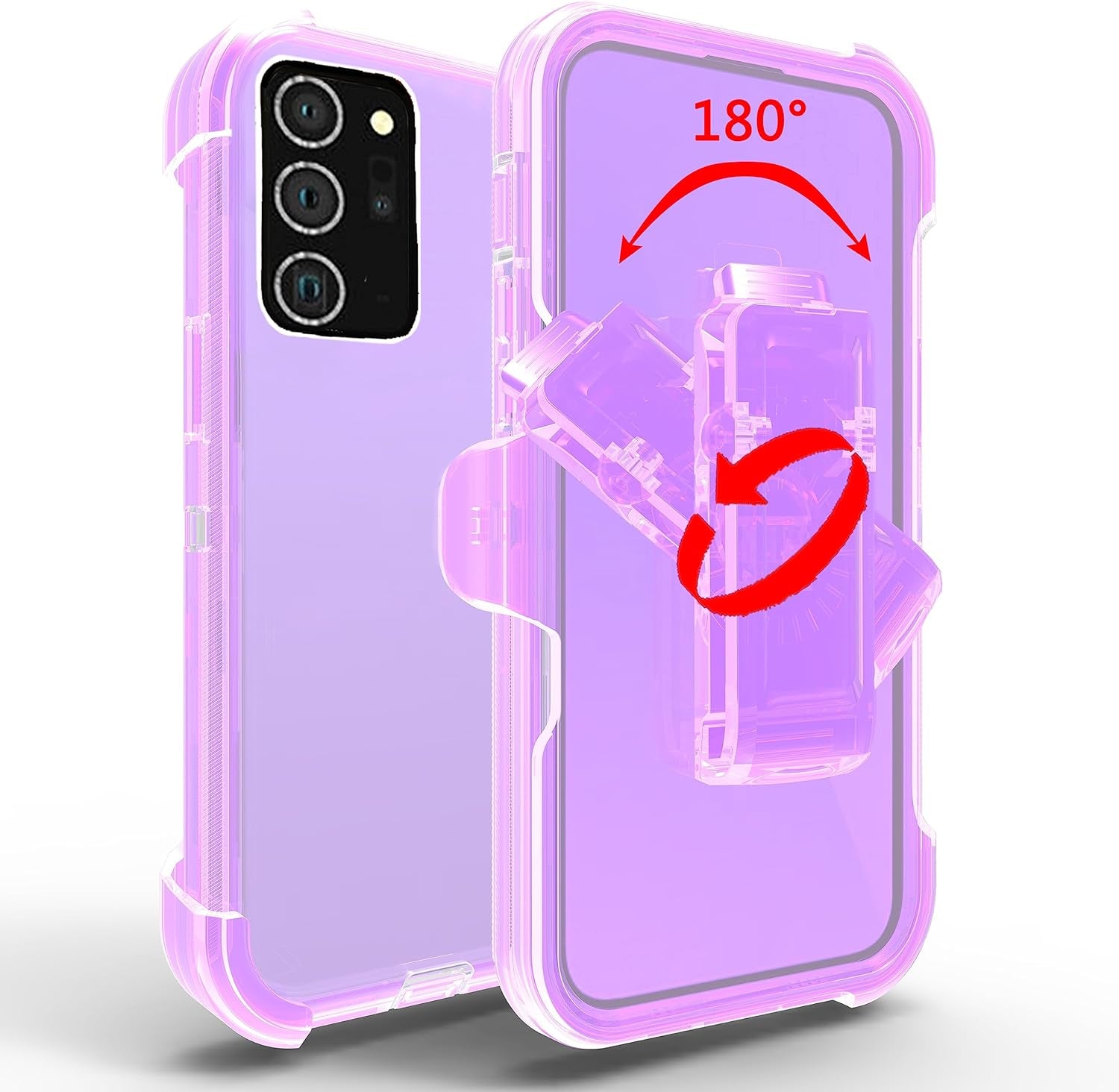 Asuwish Phone Case for Samsung Galaxy Note 20 Ultra 5G with Belt Clip Clear Holster Stand Hybrid Shockproof Protective Cell Cover Note20 plus Notes 20Ultra Note20+ U + 20+ Twenty Not S20 Clearpurple  Asuwish   