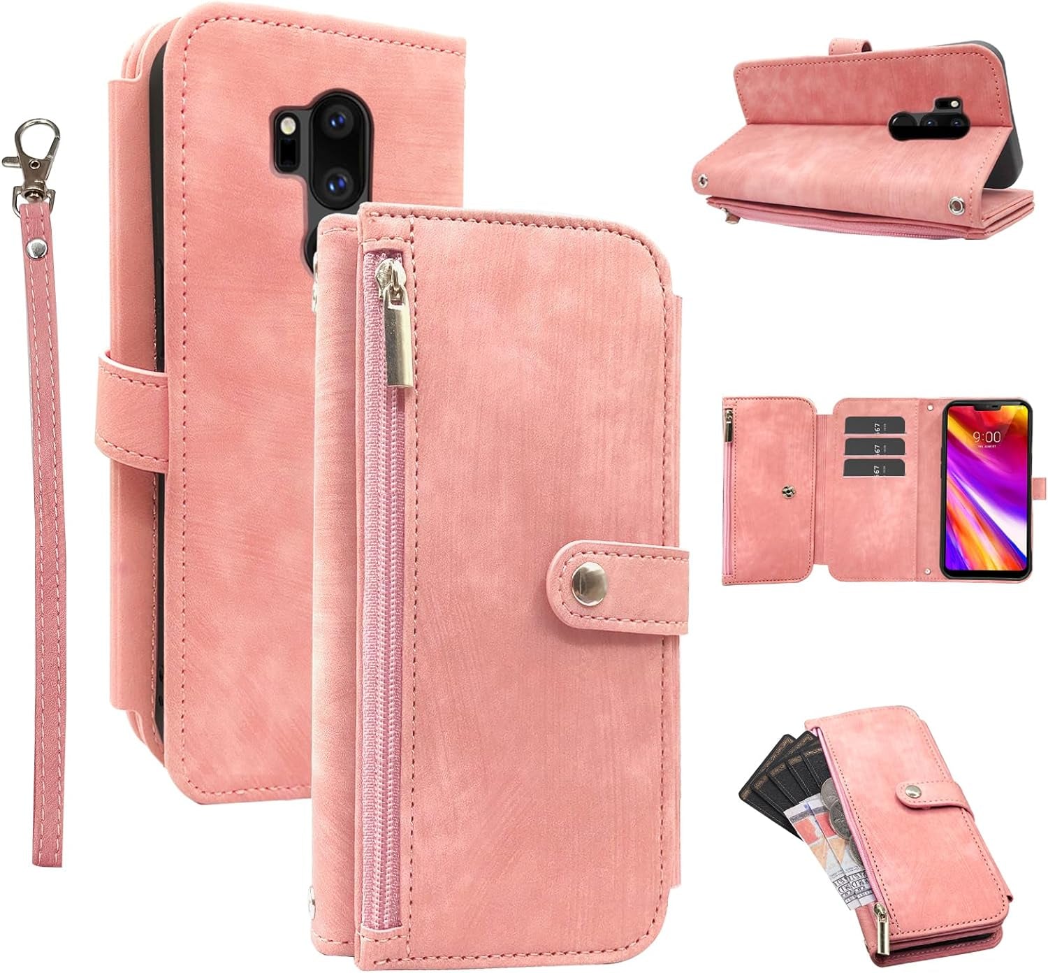 Compatible with LG G7 Thinq Wallet Case 9 Card Slots Retro Leather Flip Credit Card Holdercell Phone Cover for LGG7 One G 7 plus LG7 Fit Lg7Thinq 7G Thin Q G7+ G7Thinq Lgg7Thinq Women Men Green  Furiet Pink  