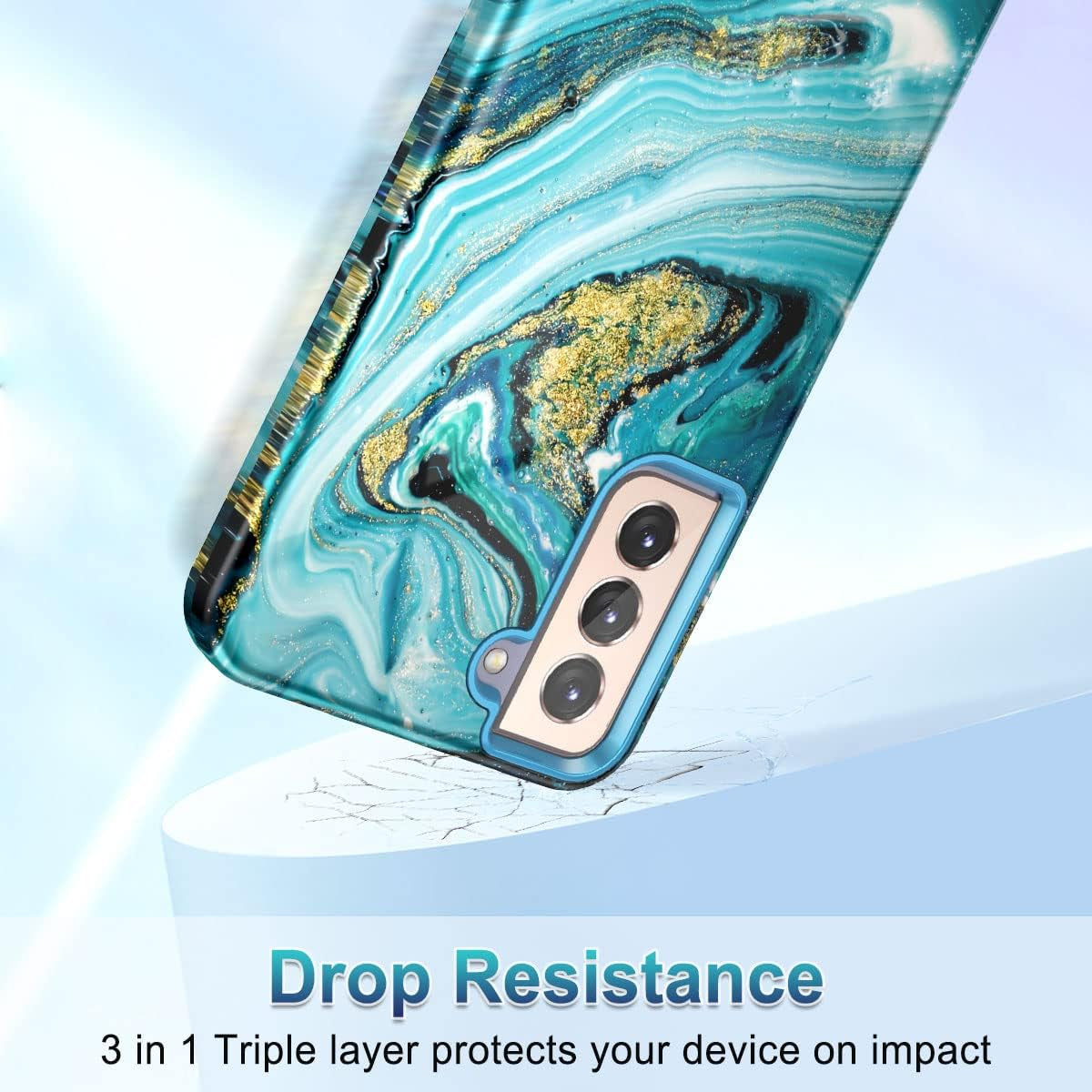 Lamcase for Galaxy S21 plus 5G Case, Heavy Duty Shockproof Hybrid Hard PC Soft TPU Bumper Three Layer Drop Protection Anti-Fall Cover for Samsung Galaxy S21+/S21 plus 5G 6.7 Inch, Blue Gilt  Lamcase   