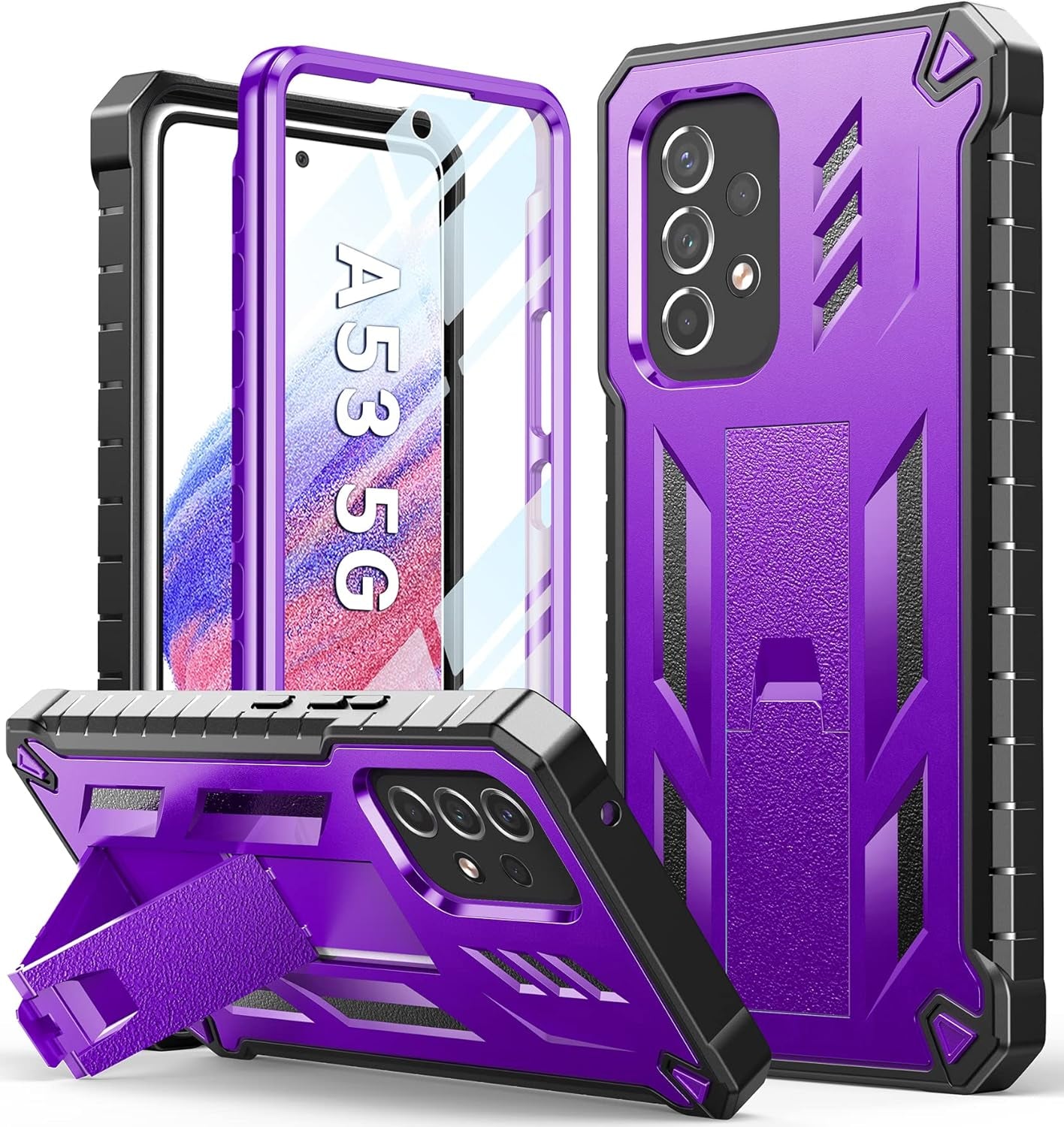 Soios for Samsung Galaxy A53 5G Case: Military Grade Protection Shockproof Phone Cover with Kickstand & Rugged TPU Shell | Matte Textured Durable Drop Proof Protective Case  DAMAI Purple  