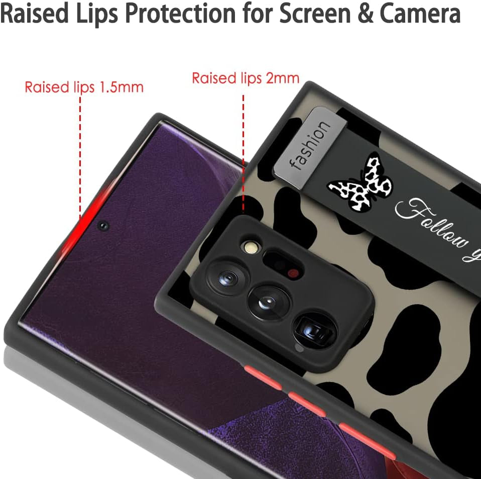 AIGOMARA Compatible Samsung Galaxy Note 20 Ultra Case with Strap Clear Case Cow Print Butterflies Shockproof Protection Soft TPU and Hard PC Back Anti-Scratch Slim Cover for Note 20 Ultra  AIGOMARA   