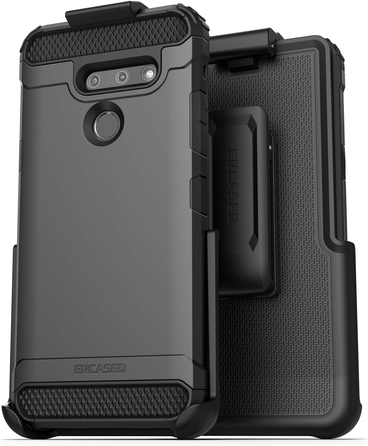 Encased Belt Clip Holster Case Compatible with LG G8 Thinq (Scorpio Armor) Protective Tough Grip Cover with Holder - Black  Encased   