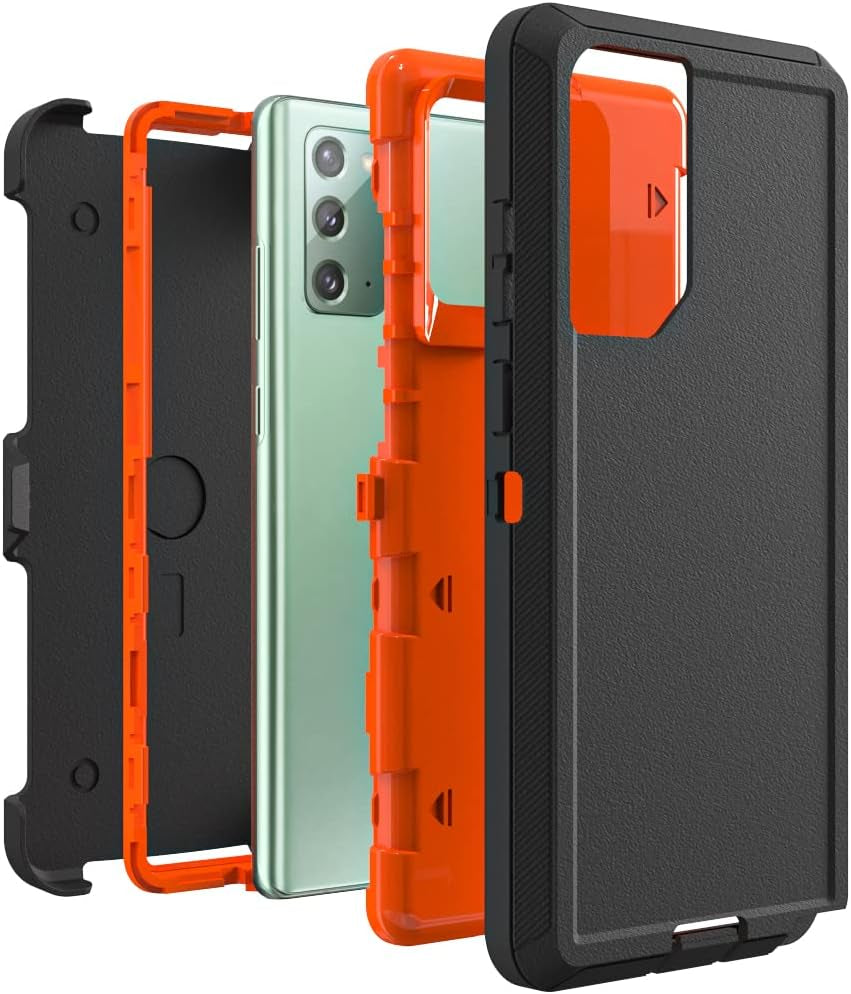 Case for Galaxy Note 20 with Clip, Heavy-Duty Tough Rugged Shockproof Drop Protective Cover Cases for Samsung Galaxy Note 20, Black+Orange  WOGROO   