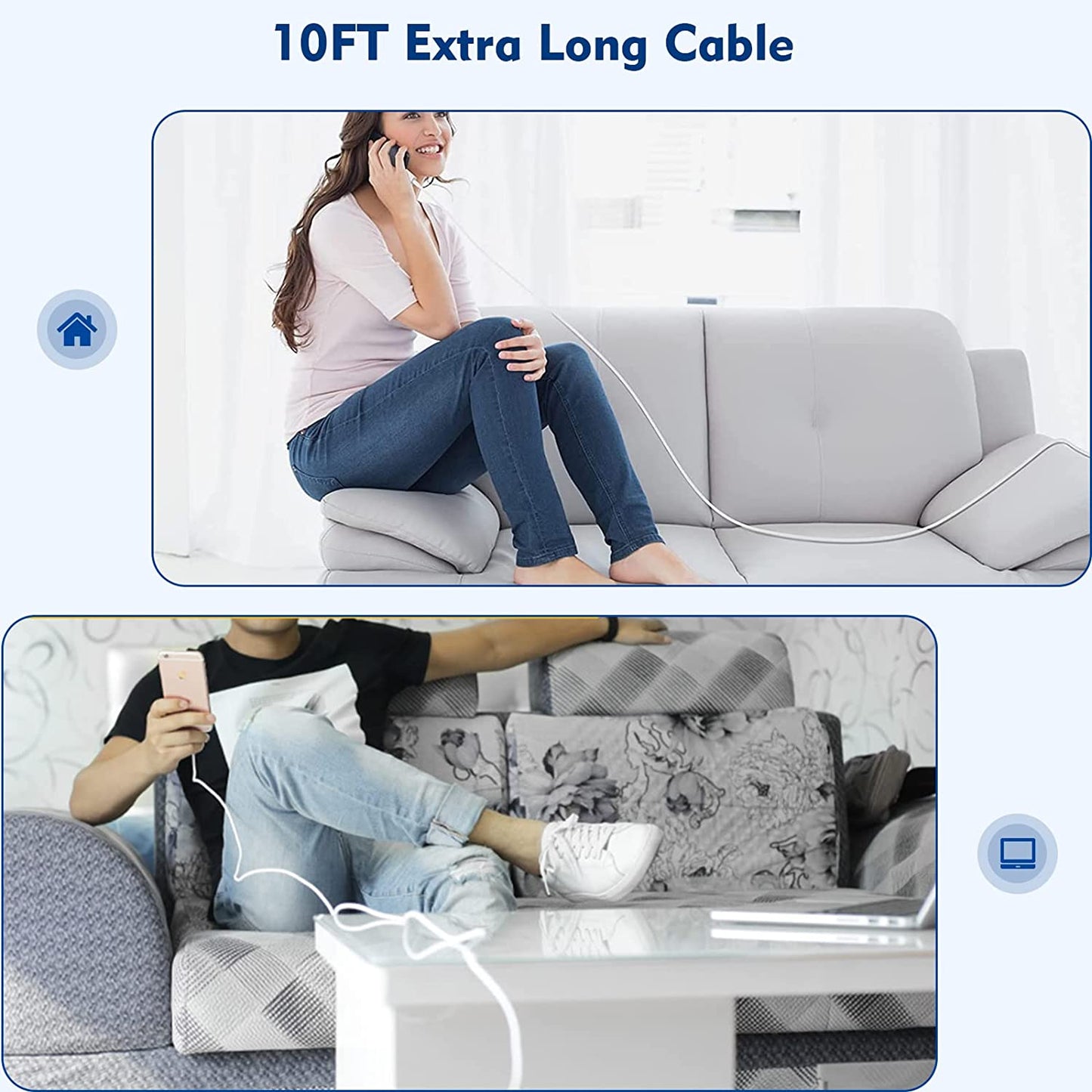 (Apple Mfi Certified)Iphone Charger 10Ft,2Pack 10 Foot Long Data Syncing Charging Lightning Cord Cable with 2Pack USB Wall Charger Travel Plug Adapter Box Compatible with Iphone 12/11 Pro/11/X/Xs/8/7  Yeptech   