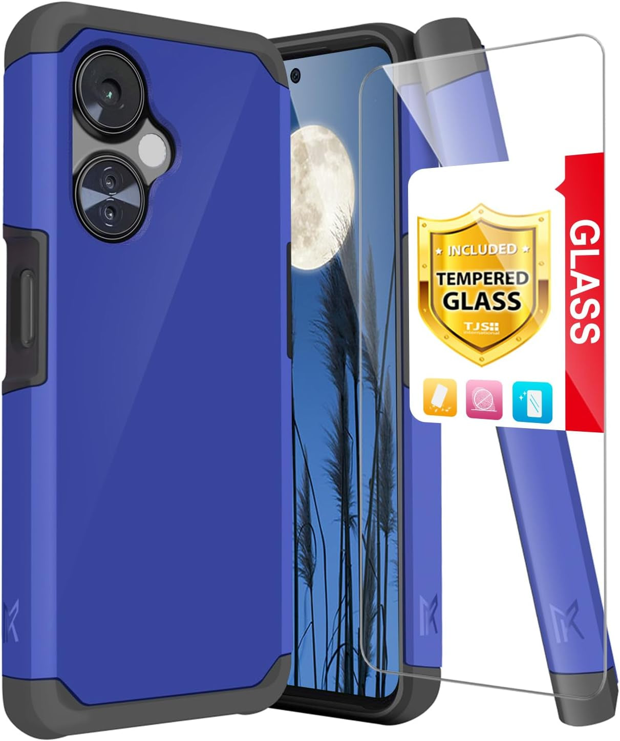 TJS Compatible for Oneplus Nord N30 5G Case, with Tempered Glass Screen Protector Dual Layer Hybrid (Magnetic Mount Friendly) Shockproof Drop Protection Impact Phone Case (Hot Pink)  TJS Blue  