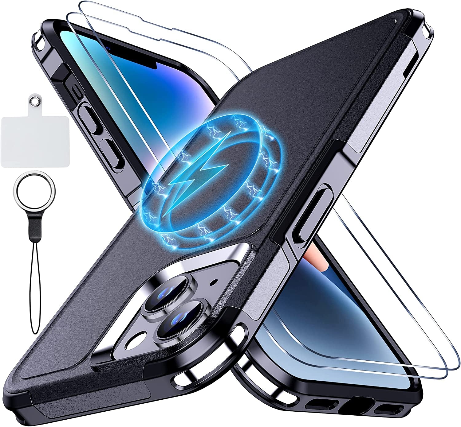 MOZOTER 6-In-1 Magnetic for Iphone 13 Case & Iphone 14 Case,[Compatible with Magsafe] [Anti Yellowing] [Glass Screen Protectors] Slim Shockproof for Iphone 13/14 Phone Case 6.1 Inch-Clear  MOZOTER Black  