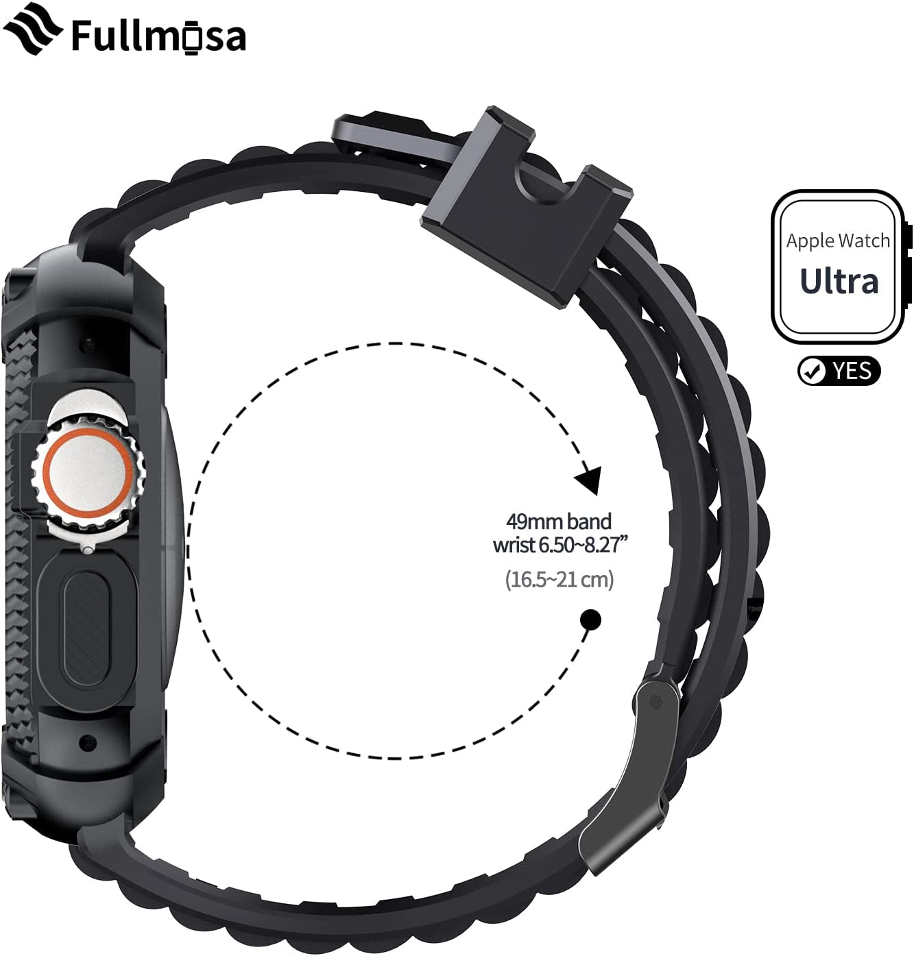 Fullmosa Watch Band Compatible Rugged Apple Watch Band Ultra 49Mm with Bumper Case & Screen Protector for Men Women, Black  Fullmosa   