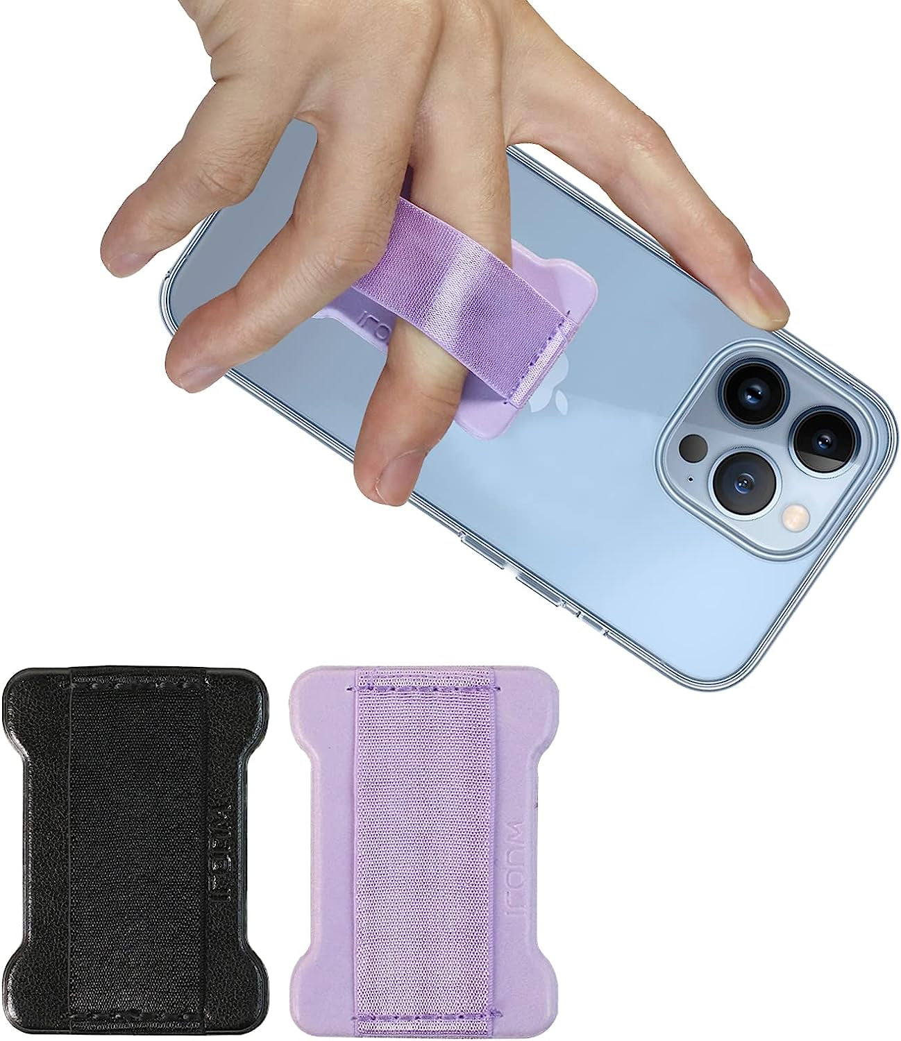 WUOJI Finger Strap Phone Holder - Phone Grip for Most Smartphones and Mini Tablets,Ultra Thin Anti-Slip Universal Cell Phone Grips Band Holder for Back of Phone -2Pack(Gold)  WUOJI Black Purple  