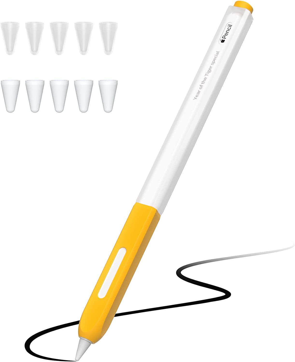 JOOSKO Pencil Case Compatible with Apple Pencil 2Nd Generation Cover Sleeve,Silicone Translucent Duotone，[With 10 Silicone Tip Cover],Support Magnetic Wireless Charging (Pink)  JOOSKO Yellow  