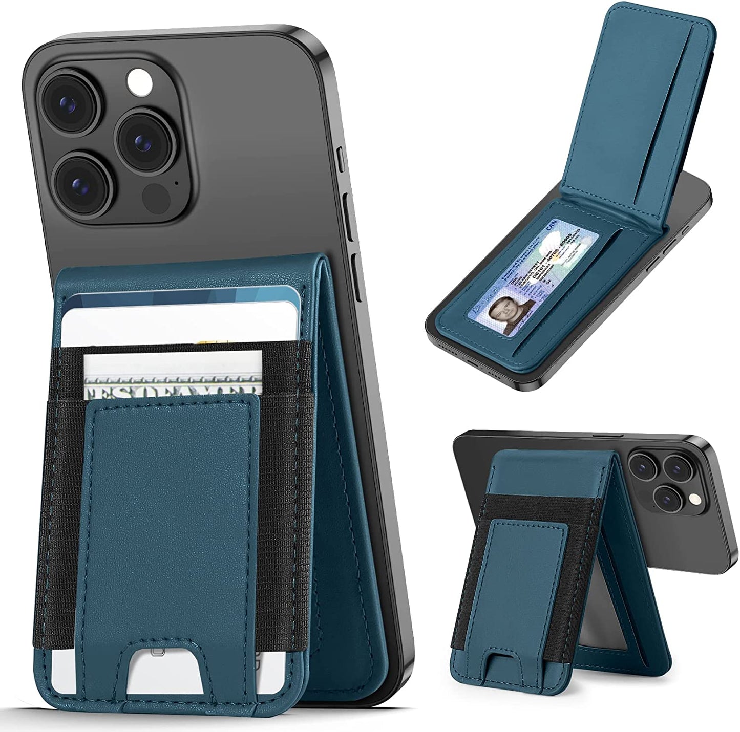 Magnetic Wallet, Magsafe Wallet Adjustable Stand, Magnetic Card Holder, ≥10 Cards, 4 Card Slots, for Iphone 14 Pro Max/14 Plus/14 Pro/14/13/13 Pro/13 Pro Max/12/12 Pro/12 Pro Max, Not for Iphone Mini  Miroddi Blue  