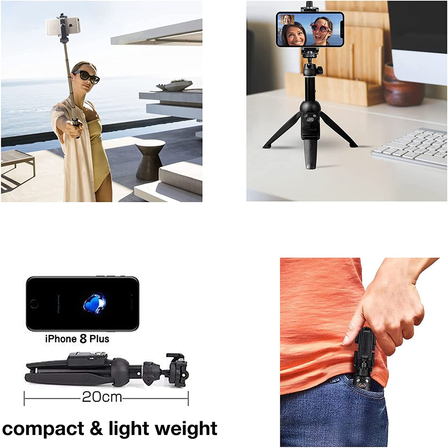 Portable 40 Inch Aluminum Alloy Selfie Stick Phone Tripod with Wireless Remote Shutter Compatible with 14 13 12 11 Pro Max Xr X 8 7 6 Plus, Android Smartphone  bluehorn   