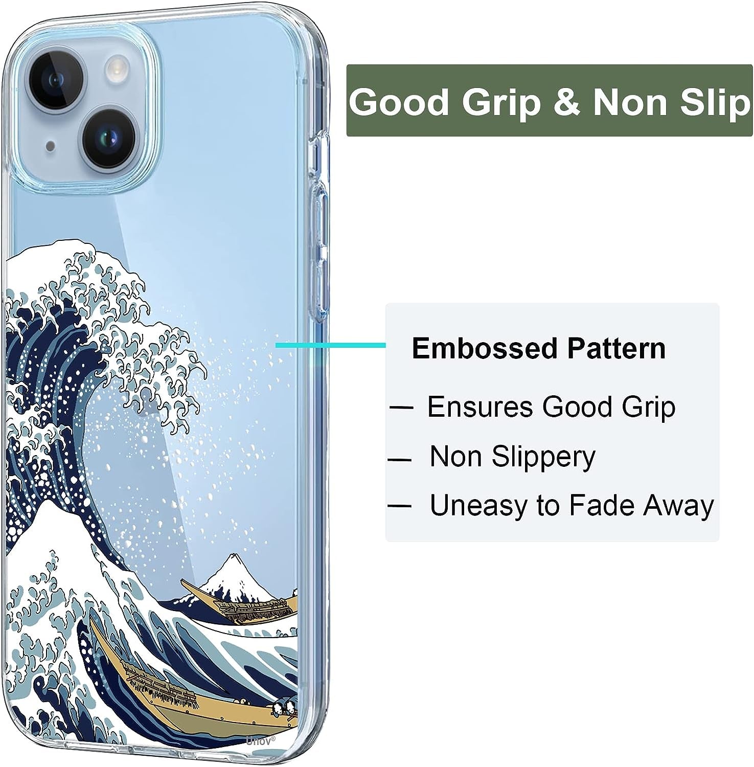 Unov Case Compatible with Iphone 14 plus Case Clear with Design Embossed Pattern Soft TPU Bumper Slim Protective 6.7 Inch (Great Wave)  Unov   