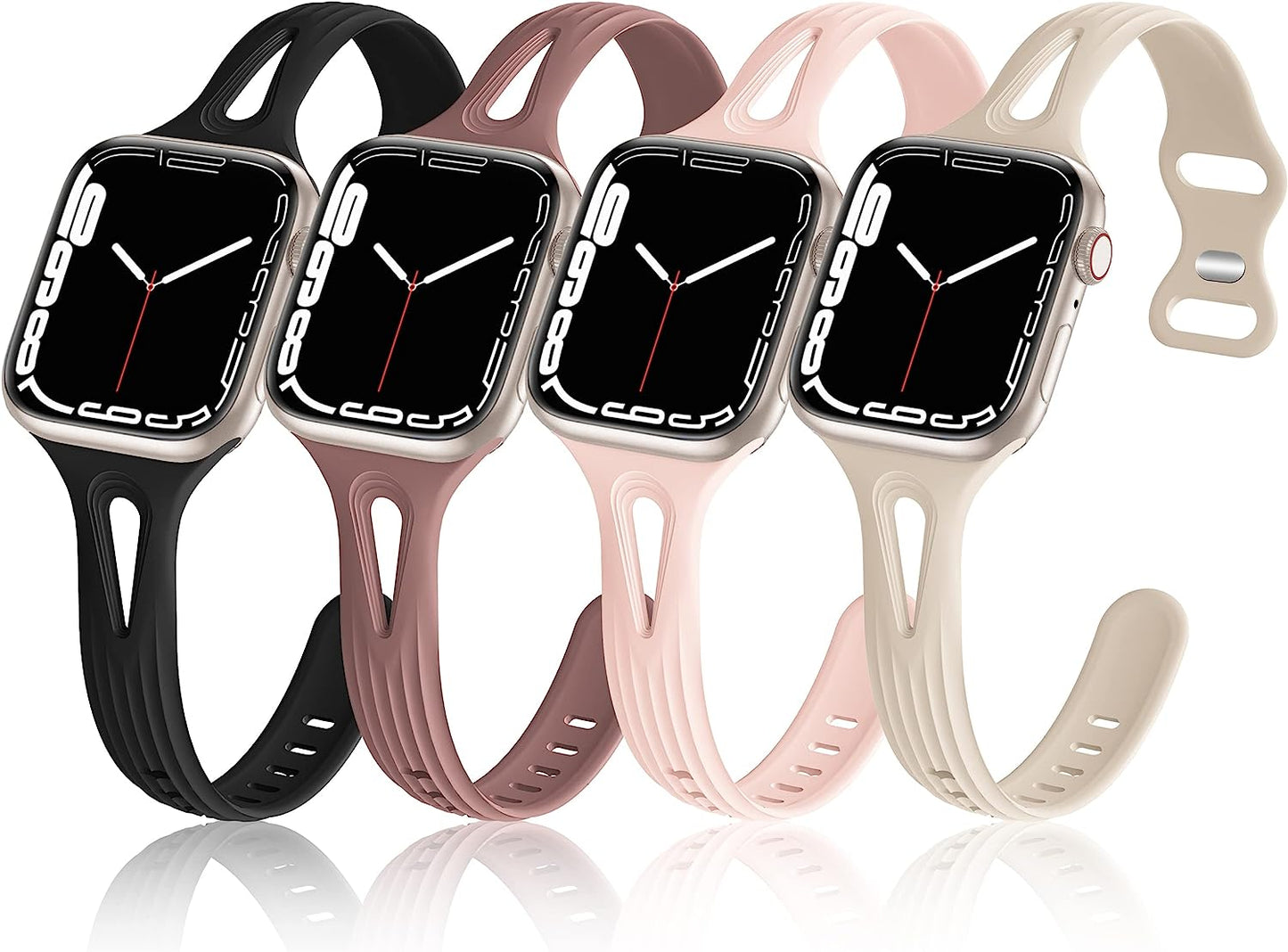 4 Pack Bands Compatible with Apple Watch Band 40Mm 38Mm 41Mm 42Mm 44Mm 45Mm for Women, Slim Thin Narrow Replacement Wristbands Soft Silicone Sport Strap for Iwatch Band Series 8 7 6 5 4 3 2 1 SE  Hehighti Black/Smoke Violet/Sand Pink/Light Walnut 42mm/44mm/45mm/49mm 