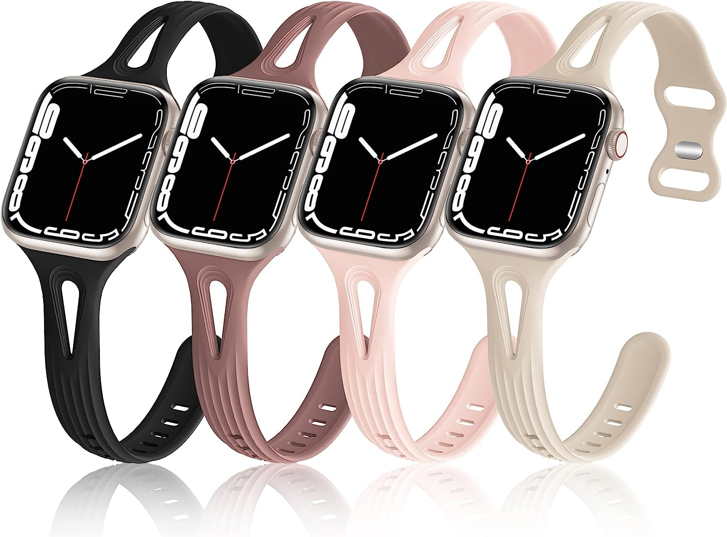 4 Pack Bands Compatible with Apple Watch Band 40Mm 38Mm 41Mm 42Mm 44Mm 45Mm for Women, Slim Thin Narrow Replacement Wristbands Soft Silicone Sport Strap for Iwatch Band Series 8 7 6 5 4 3 2 1 SE  Hehighti Black/Smoke Violet/Sand Pink/Light Walnut 42mm/44mm/45mm/49mm 