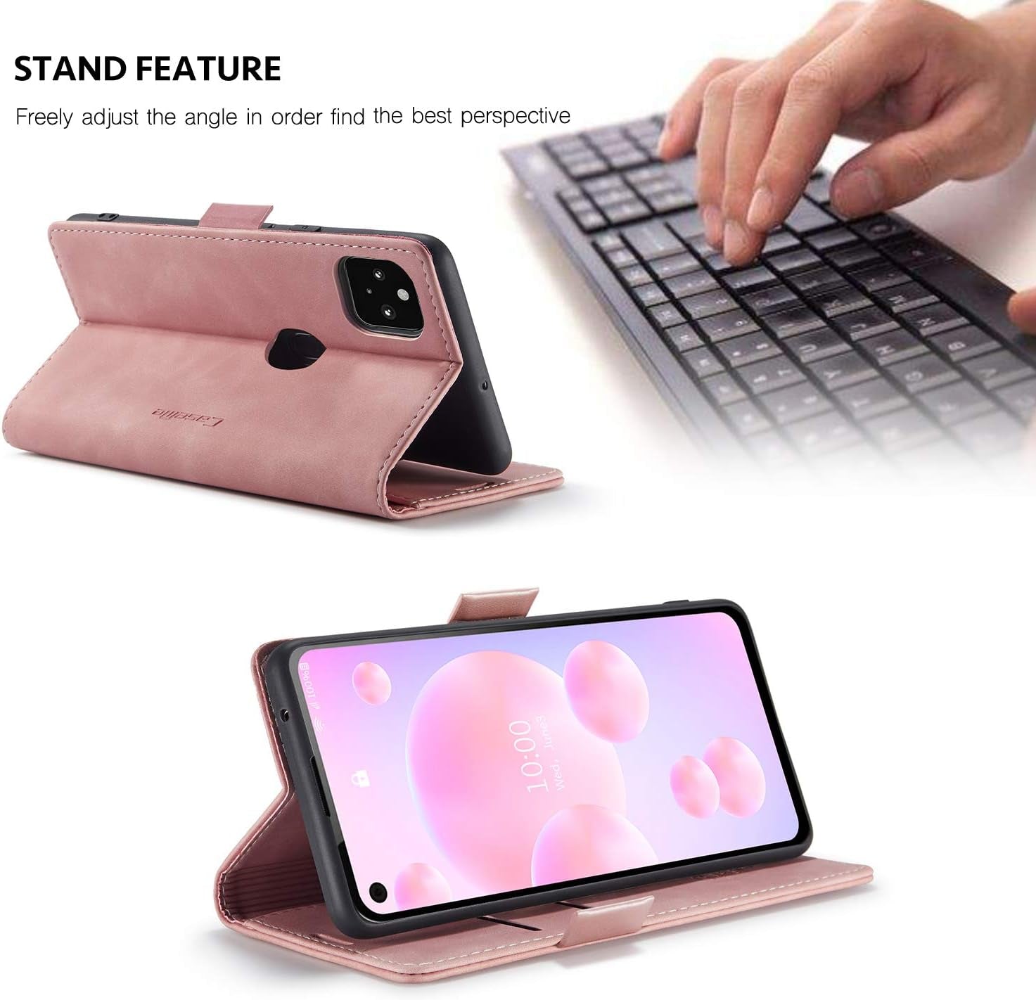 HAII Google Pixel 5 Case, Flip Fold Leather Wallet Case with Credit Card Slot and Kickstand Magnetic Closure Protective Cover for Google Pixel 5 2020 (Pink)  HAII   