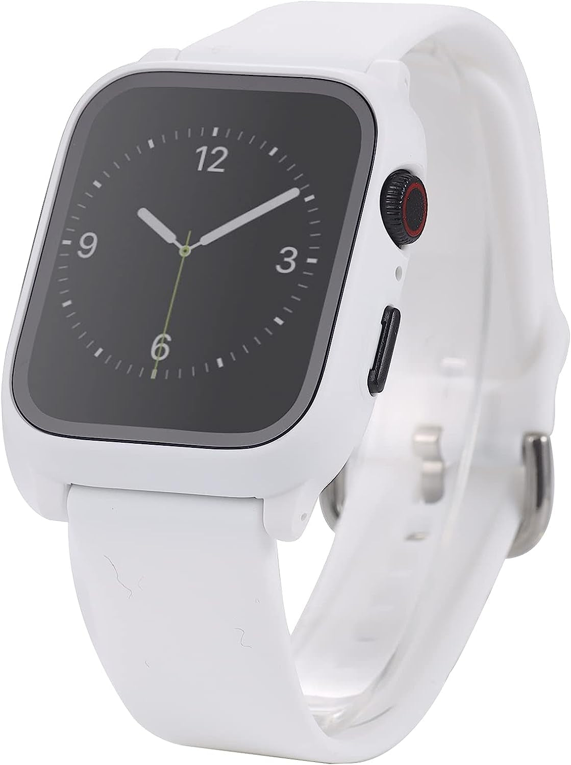 3 in 1 for Apple Watch Band with Case Built-In Screen Protector,Smartwatch Silicone Men Women Sport Wrist Strap & PC Hard Bumper Cover & Tempered Glass Screen Protector for Iwatch SE Series 8 7 6 5 4  Lasllaves White 40mm 