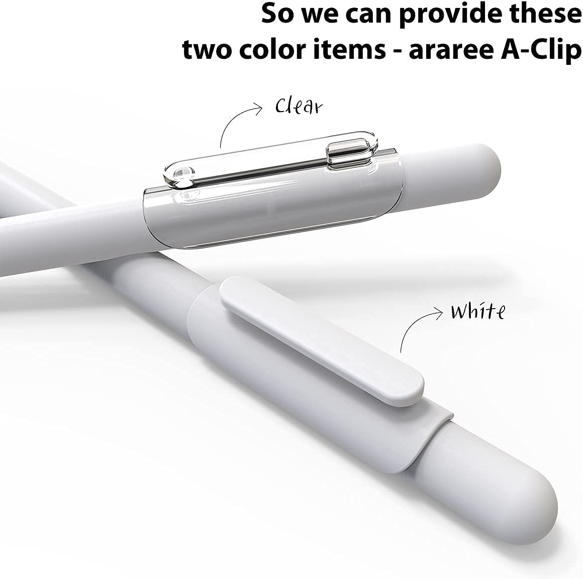Araree A-Clip Compatible with Apple Pencil 1St Generation/ 2Nd Generation Hard Material Clip for Apple Pencil, Pencil Pocket Clip for Women Men Girl with 2Pcs - Clear White  KDLAB INC   